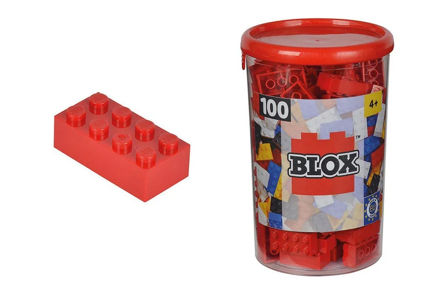 <p>Pot de plàstic de blocs amb 100 blocs de color vermell, per apilar, construir, muntar al teu gust.</p>