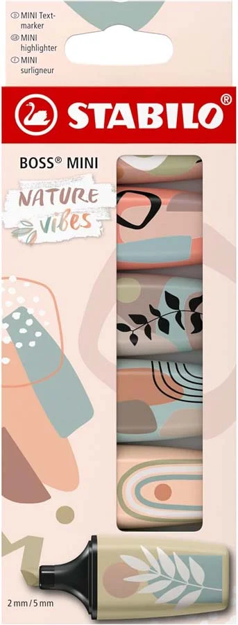 <b>STABILO Marcador BOSS MINI Naturevibes - Estoig de cartró amb 6 colors</b>. El clàssic en format mini amb 6 colors terrosos. Imprès amb disseny...