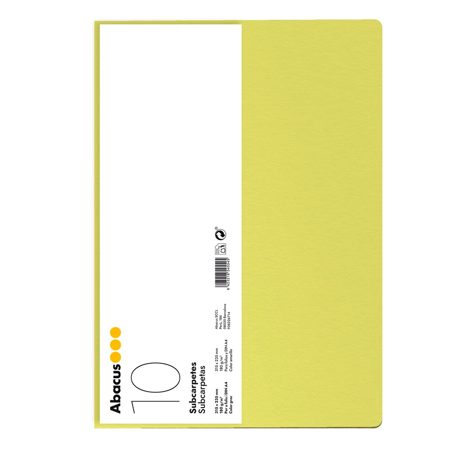 Subcarpeta Abacus A4 180g groc 10u