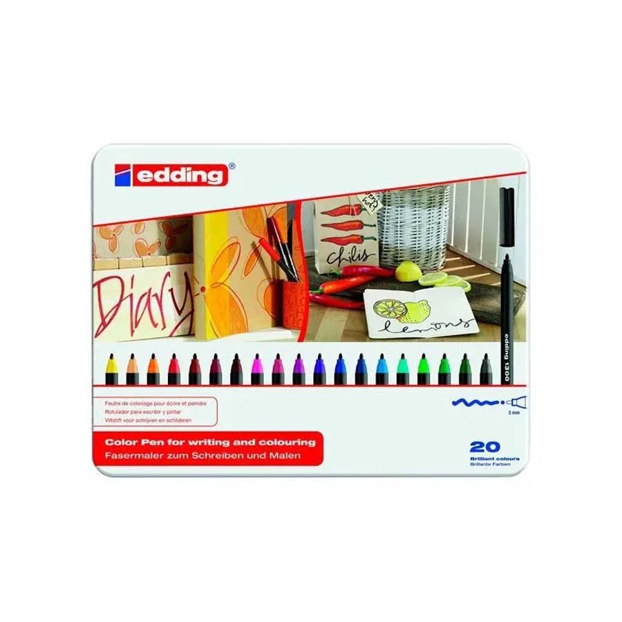 Retoladors Edding 1300 capsa de metall  20 colors