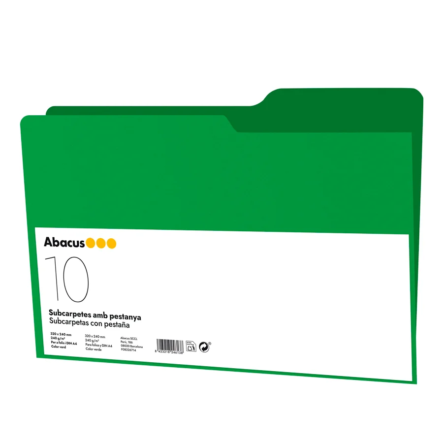 Subcarpeta Abacus A4 amb pestanya 240g verd 10u