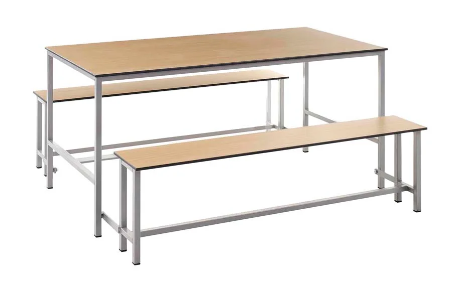 Taula Plec amb bancs plegables 200x75cm tauler faig potes blanc