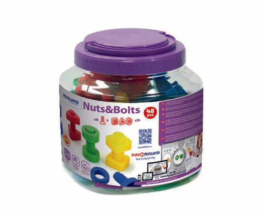 <p>Set de 24 rosques i 24 cargols. 48 peces de plàstic molt resistent en colors vius. Perfecte per treballar la motricitat fina, els colors i el r...
