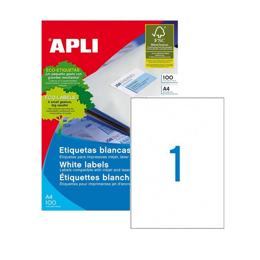 Etiqueta Inkjet A4 Apli 210x297mm 100 fulls Etiqueta Inkjet A4 Apli 210x297mm 100 fulls