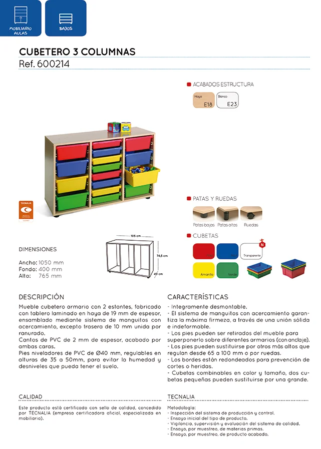 Moble baix Cubeter 3 columnes estructura faig