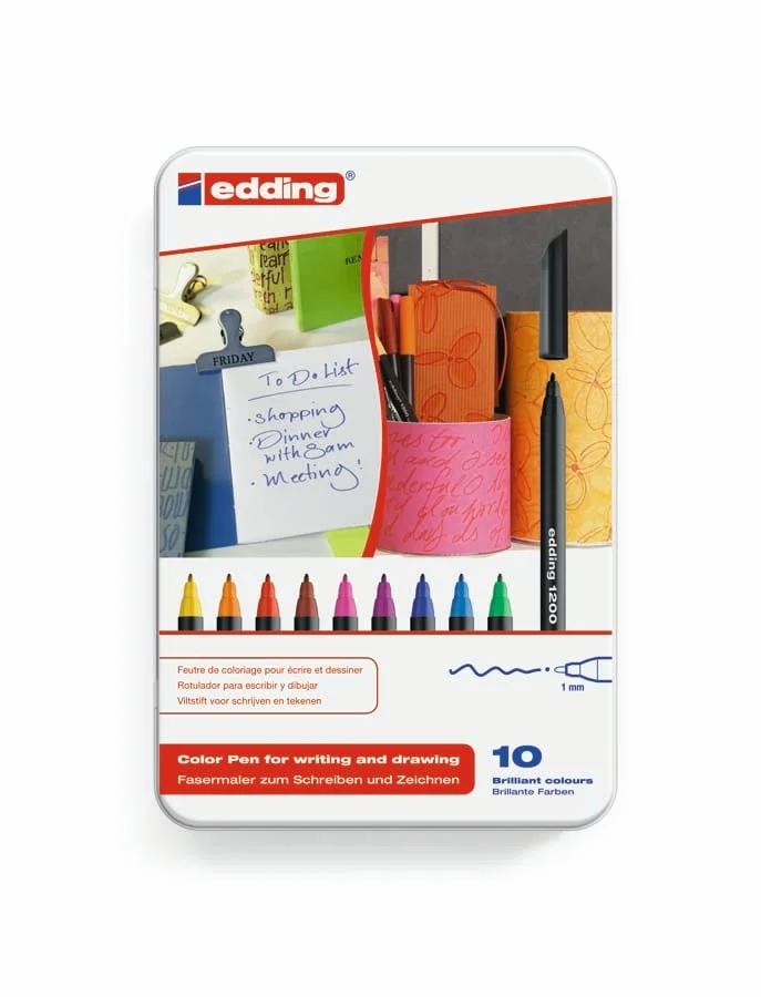 Retoladors Edding 1200 capsa de metall 10 colors Retoladors Edding 1200 capsa de metall 10 colors