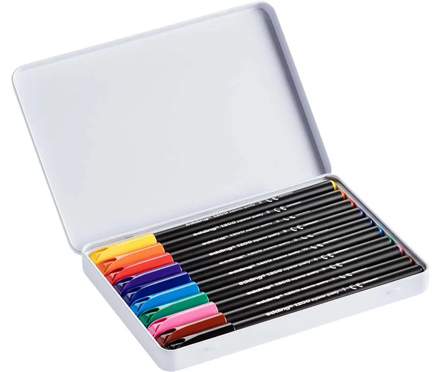 Retoladors Edding 1200 capsa de metall 10 colors