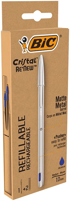 Bolígraf BIC Cristal ReNew Metal + 2 recanvis blau Bolígraf BIC Cristal ReNew Metal + 2 recanvis blau