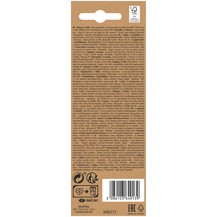 Bolígraf BIC Cristal ReNew Metal + 2 recanvis blau Bolígraf BIC Cristal ReNew Metal + 2 recanvis blau