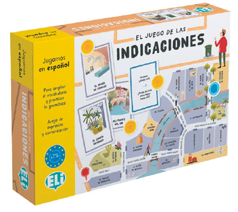 El juego de las indicaciones es un entretenido juego de mesa para aprender a pedir y dar indicaciones por la calle.
