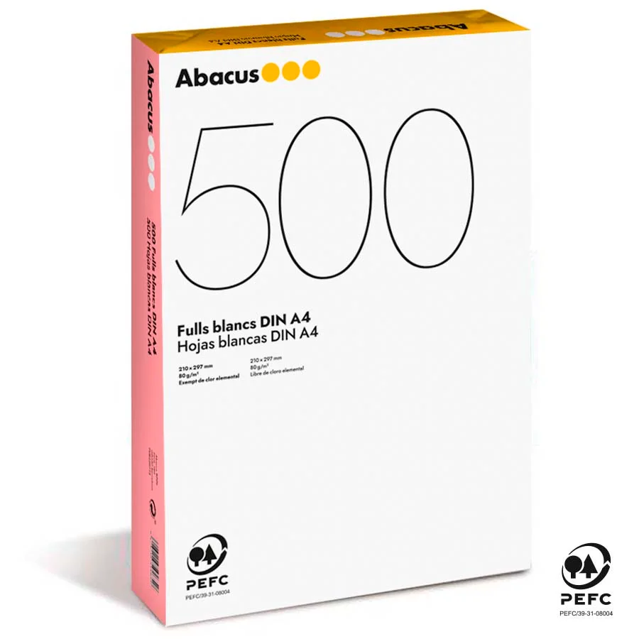 <p><b>Paper blanc Abacus PEFC A4 80g 500 fulls</b><br><br> Paper blanc Abacus multifuncional de gran qualitat, amb certificat PEFC. <br><br><b>Car...