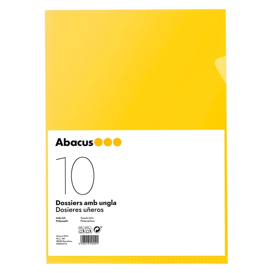 Dossier amb ungla Abacus PP Foli groc 10u Dossier amb ungla Abacus PP Foli groc 10u