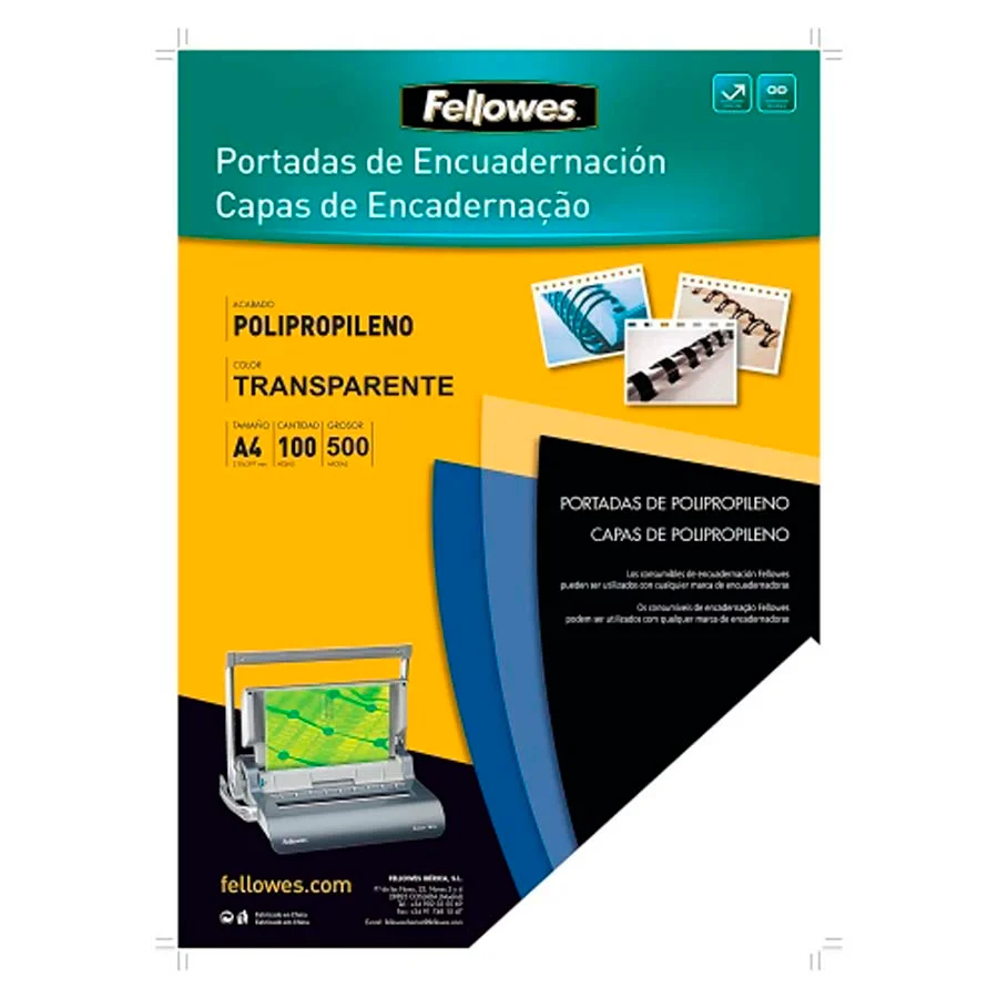 Tapes d'enquadernar translúcides A4 Fellowes PP 450 micres transparent 100u