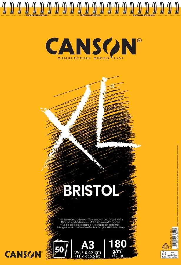 <p><b>Bloc de Dibuix Canson XL Bristol A3 180 g/m² 50 fulls</b><br><br><b>Descripció:</b><br><br>Paper Bristol en format gran (A3) per a projectes...