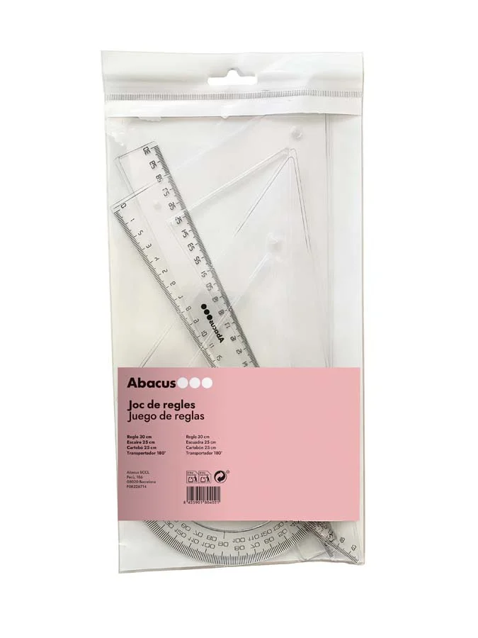 Set regle, escaire i cartabó Abacus 25cm