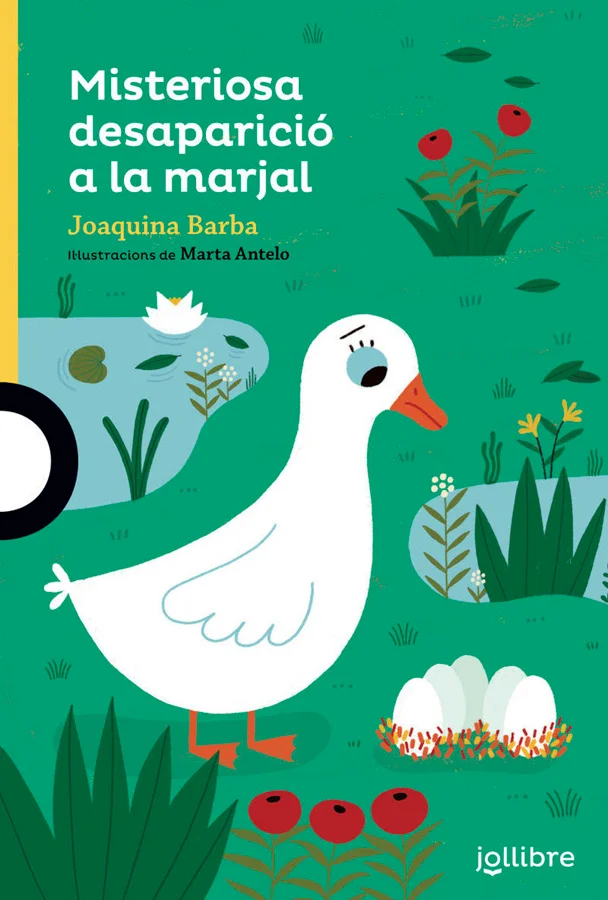Una ànega que viu a la marjal espera, amb impaciència, l’arribada delsseus fillets i es mostra molt encuriosida per un dels ous que ha post,que és...