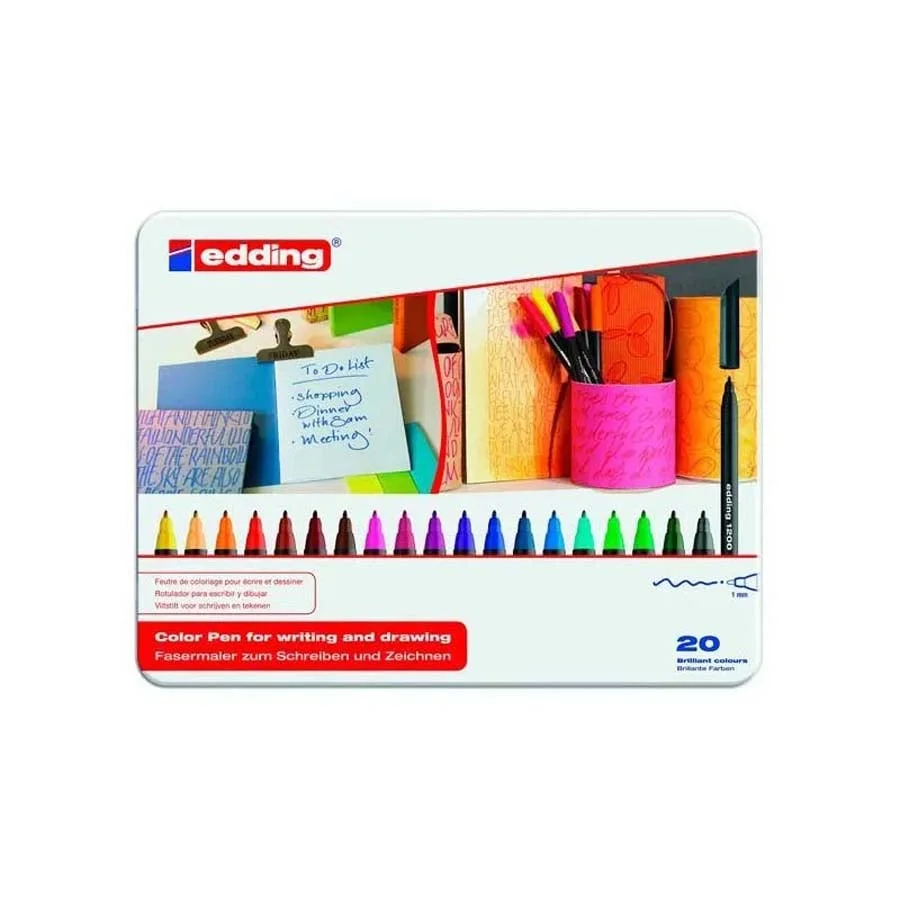 Retoladors Edding 1200 capsa de metall 20 colors