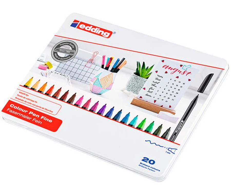 Retoladors Edding 1200 capsa de metall 20 colors