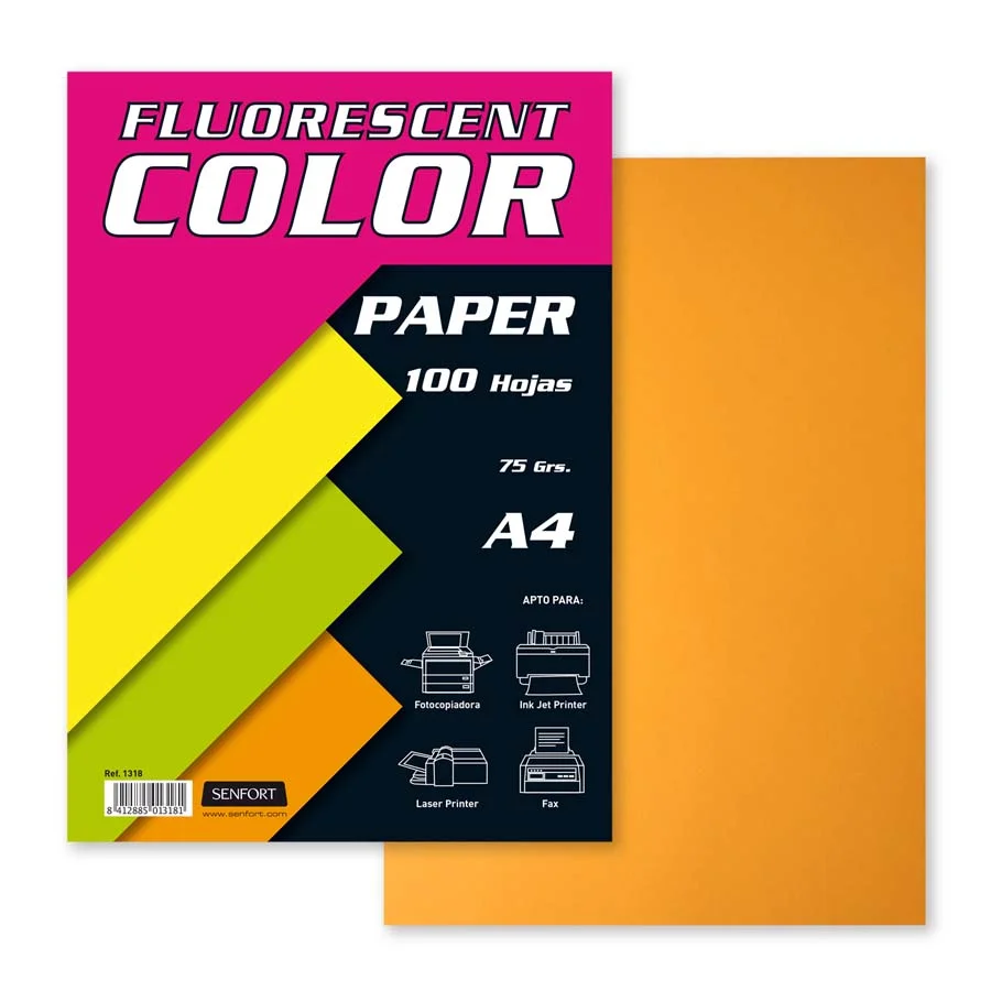 Paper Fluorescent Senfort A4 taronja 100 fulls Paper Fluorescent Senfort A4 taronja 100 fulls