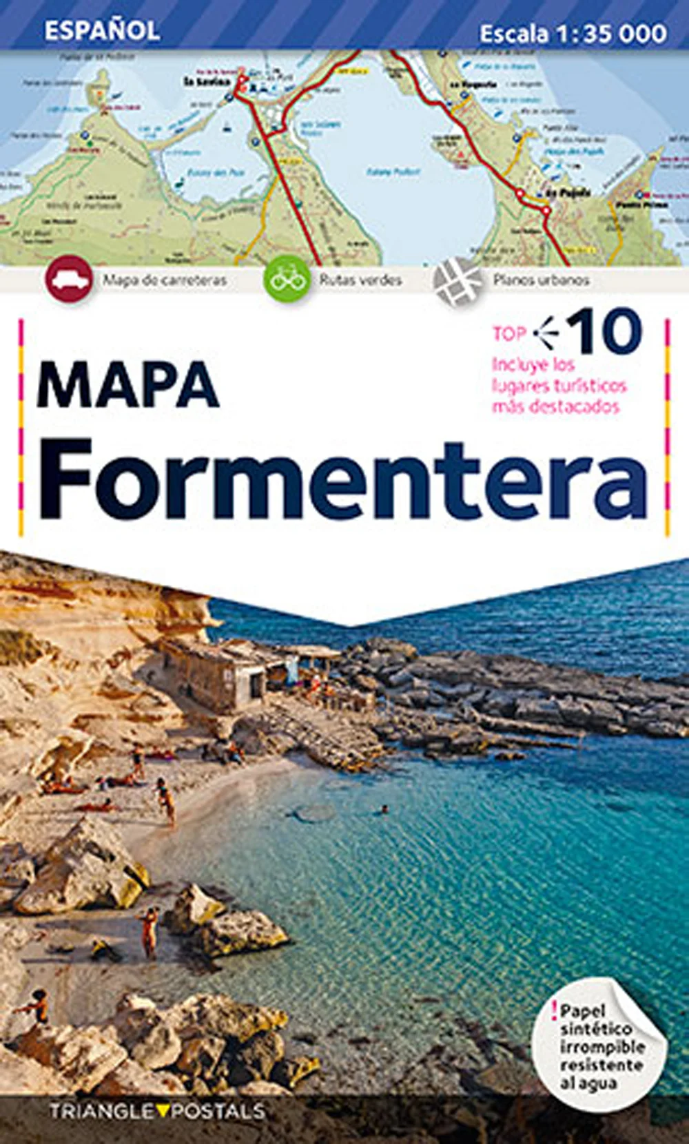 Mapa Formentera con papel sintético irrompible y resistente al agua.