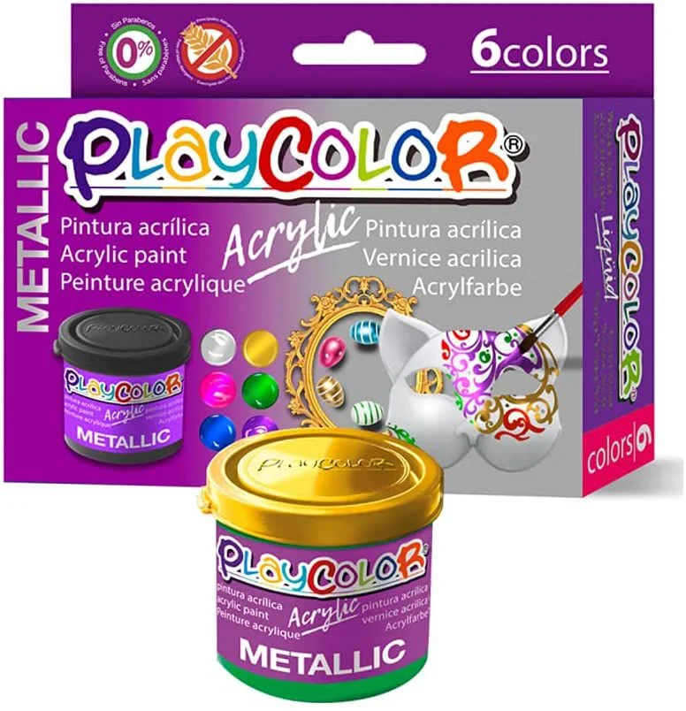 Joc de 6 pots de pintura acrílica de color or, plata, vermell, verd, blau, violeta – 40 ml – Fàcil de conservar gràcies a la tapa, fàcil de transp...