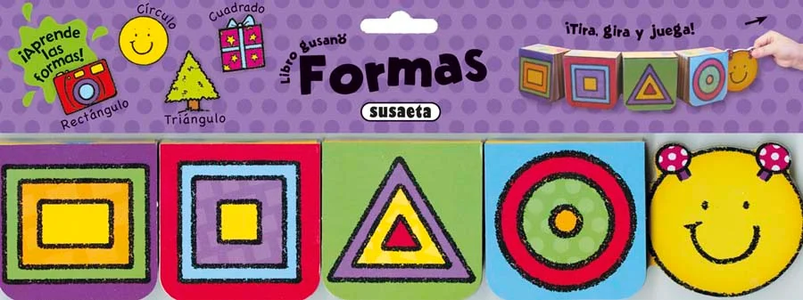 Descubre las formas con los libros que forman el cuerpo de este simpático gusano. ¡Son cuatro libros en uno!