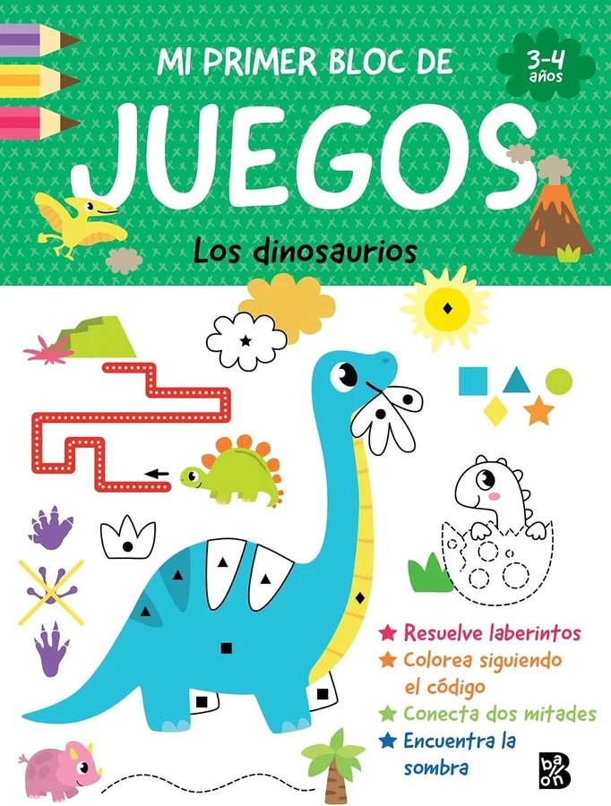 Con estos blocs de juegos, los niños y las niñas resuelven sus primeros retos. Se divierten encontrando la sombra correcta, conectando las mitades...