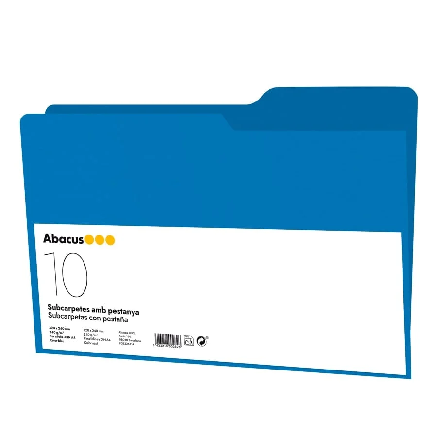 Subcarpeta Abacus A4 amb pestanya 240g blau 10u