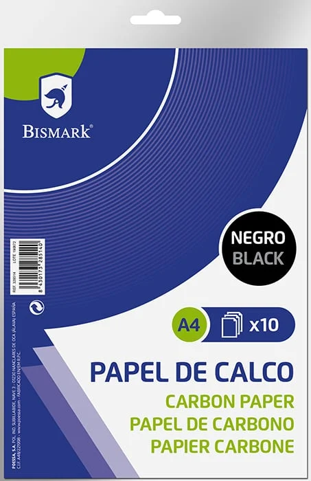 <p>Paper carbó Bismark per a còpies escrites a mà. Grandària A4. Escriptura negra. Contingut 10 Fulls.</p>