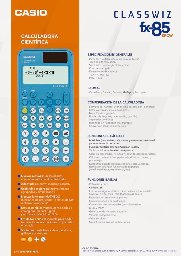 Calculadora científica Casio FX-85SP CW