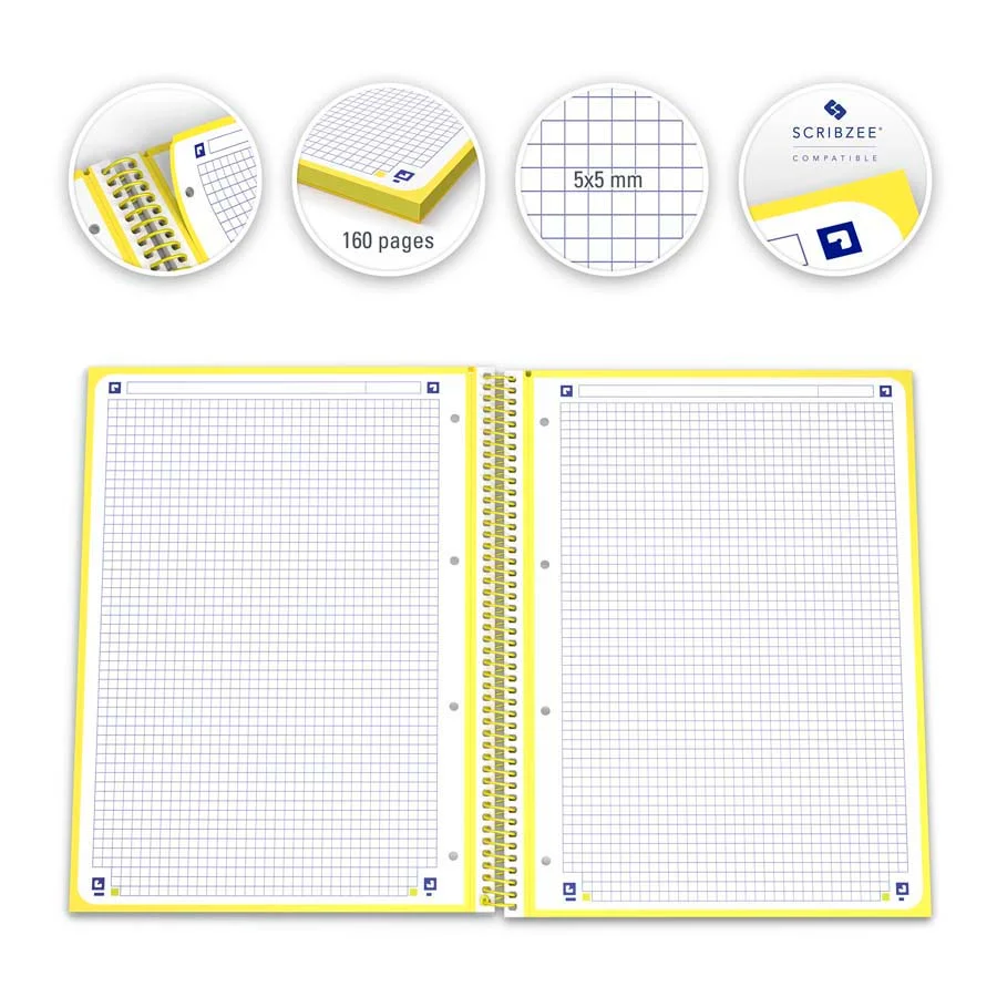 Notebook Oxford EuropeanBook 1 A4 80 fulls 5x5 groc Notebook Oxford EuropeanBook 1 A4 80 fulls 5x5 groc