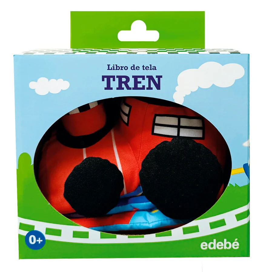Libro de tela suave y mullido con la forma de una locomotora que anima a los más pequeños a contar los vagones del tren y a reconocer a los animal...
