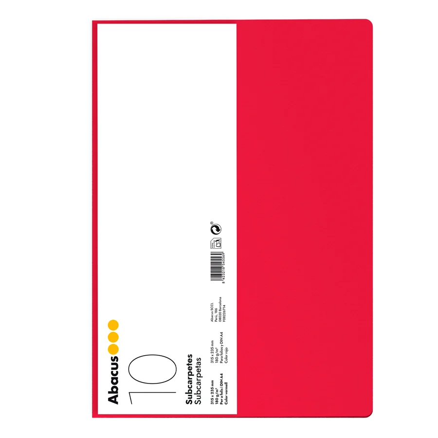 Subcarpeta Abacus A4 180g vermell 10u Subcarpeta Abacus A4 180g vermell 10u