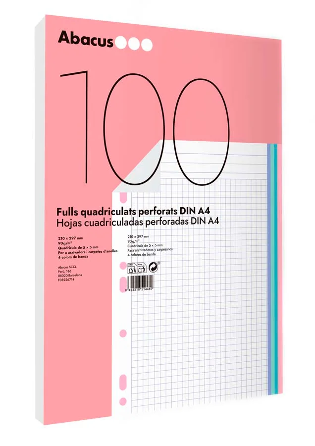 Recanvi Notebook 4 Abacus A4 5x5 90g 100 fulls colors pastel