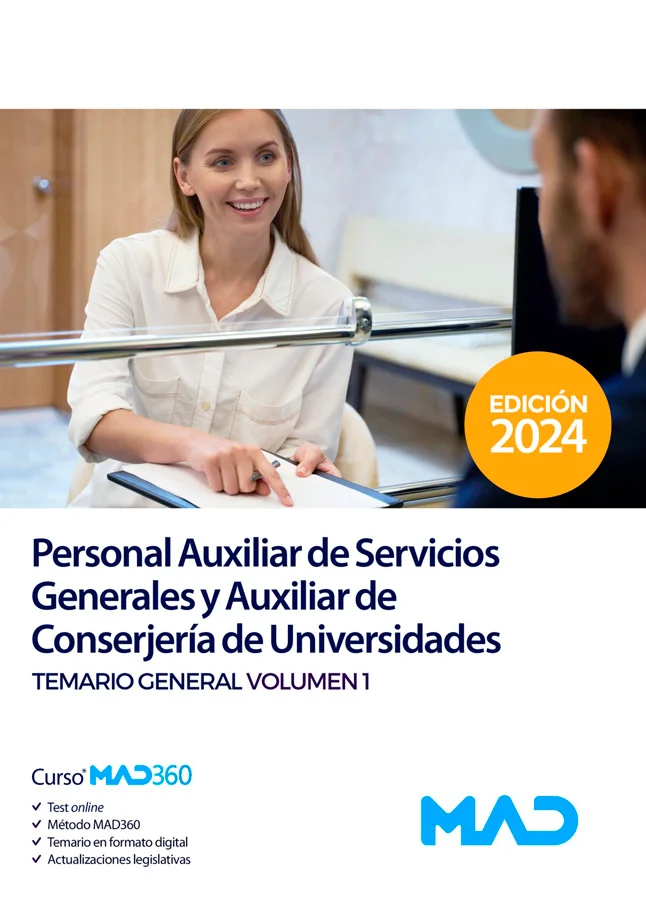 Primer volumen de nuestro Temario General para la adecuada preparación de las oposiciones de acceso a plazas de Personal Auxiliar de Servicios Gen...