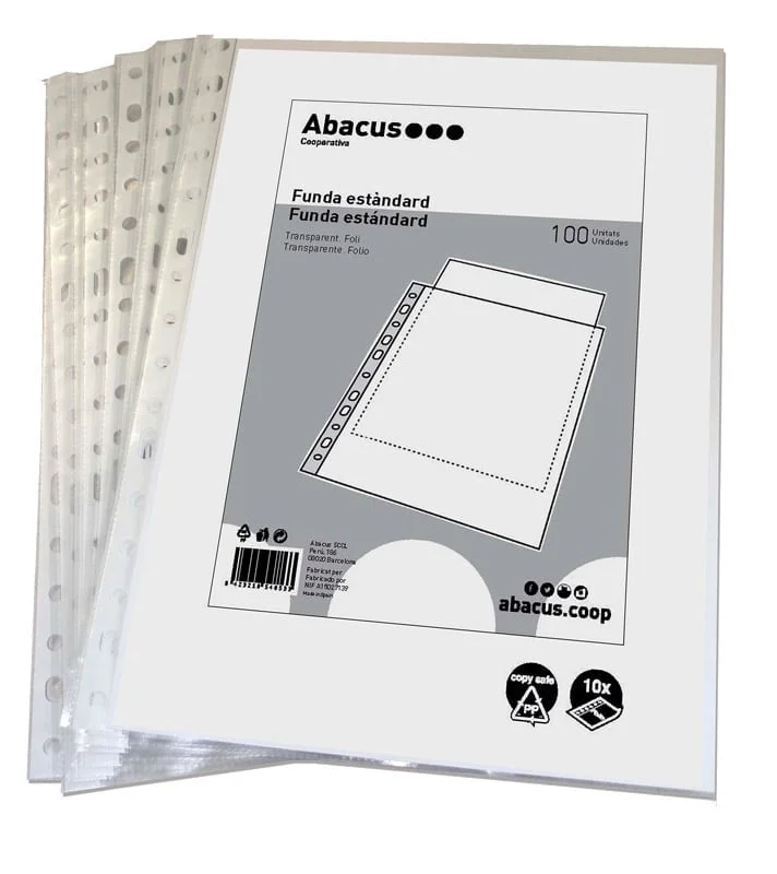 <p><b>Funda estàndard Abacus Foli 100u</b><br><br> Fundes estàndard Abacus de polipropilè transparent per arxivar. <br><br><b>Característiques:</b...