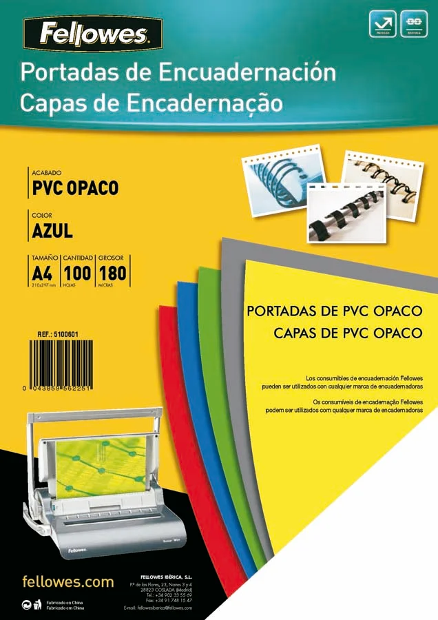 Tapes d'enquadernar A4 Fellowes PVC 180 micres blau 100u