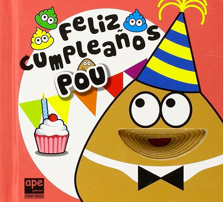 Divertido libro con agujeros con una pequeña historia de nuestro famoso personaje Pou.