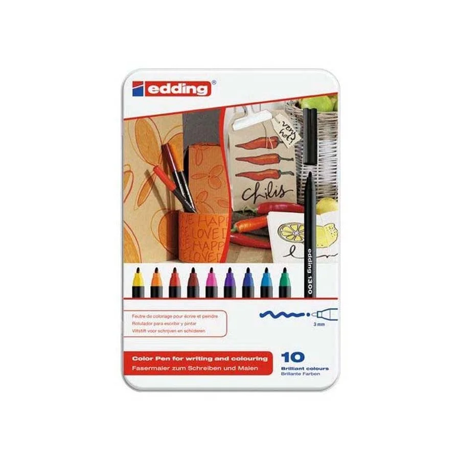 <p>Estoig de metall amb 10 retoladors de colors <strong>Edding</strong> 1300. Retoladors de qualitat superior per escriure, dibuixar, esbossar i a...