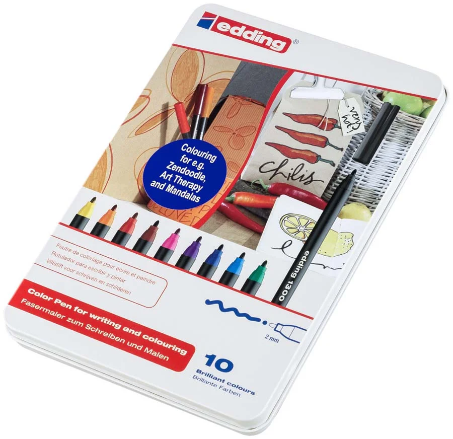 Retoladors Edding 1300 capsa de metall 10 colors