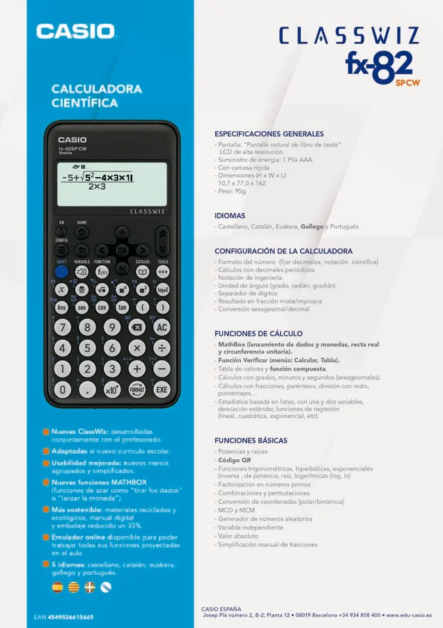 Calculadora científica Casio FX-82SP CW