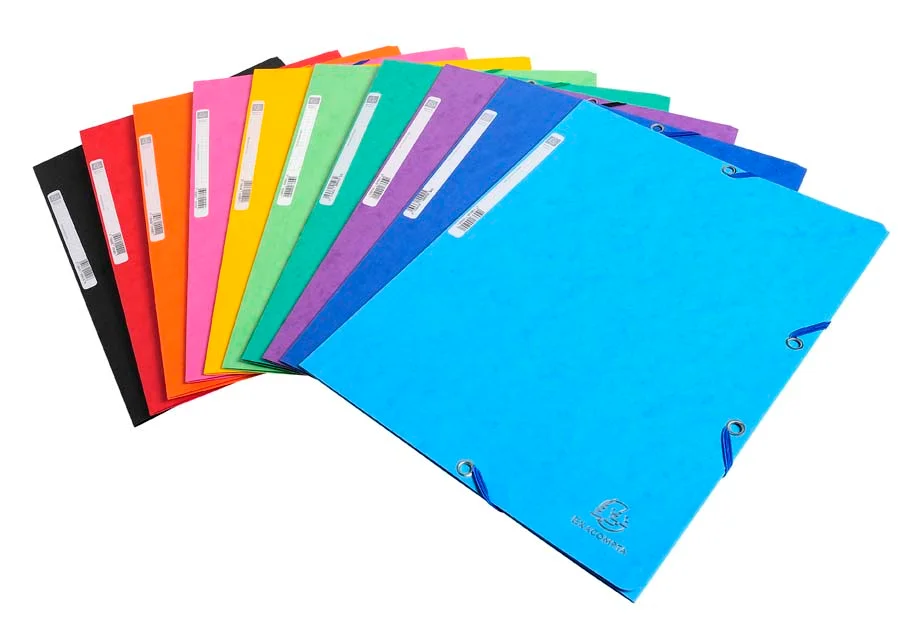 <p><b>Carpeta 3 solapes A4 Exacompta colors assortits</b><br><br>Carpeta A4 de cartró 400g amb 3 solapes i tancament elàstic, ideal per organitzar...