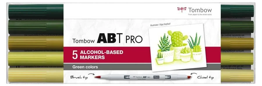 <b>Retolador Tombow Dual Brush 5 colors verds.</b><br><br>Retolador de doble punta: punta de pinzell per a amples de línia variable i punta bisell...