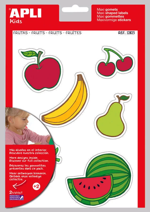 Gomets temàtics Apli Maxi Fruites 2 fulls 22u
