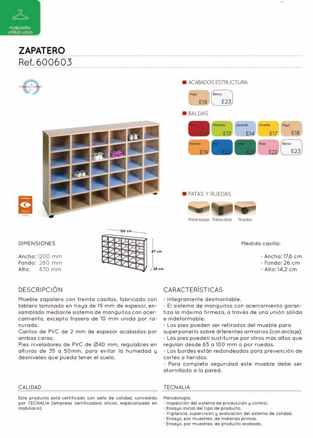 Mueble Zapatero 120x28x8cm estructura haya estantes haya