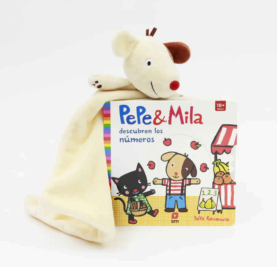 Este pack contiene un divertido libro con solapas y ruedas para que los niños aprendan los números y un doudou del perro Pepe.