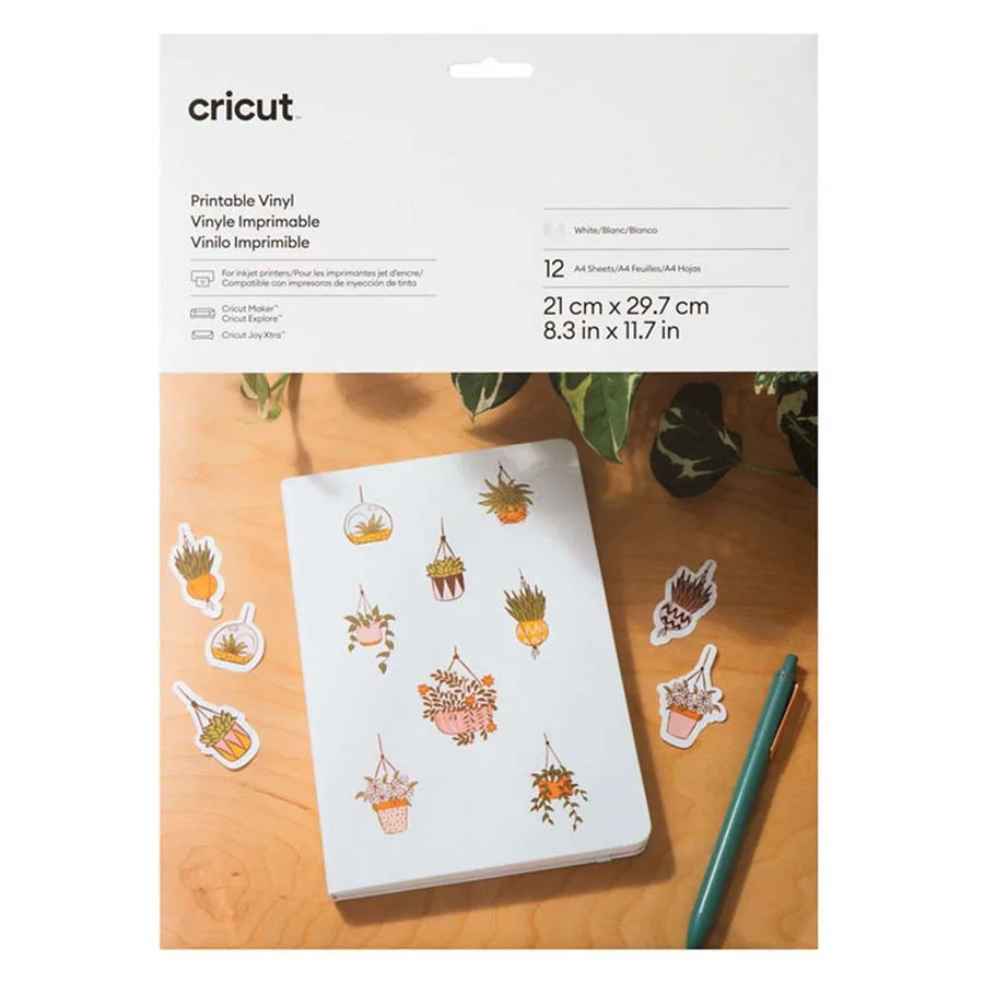 <p>Aquest paquet de 12 fulls de vinil imprimible blanc A4 és perfecte per a crear adhesius personalitzats, cartells i molt més. Es pot imprimir am...