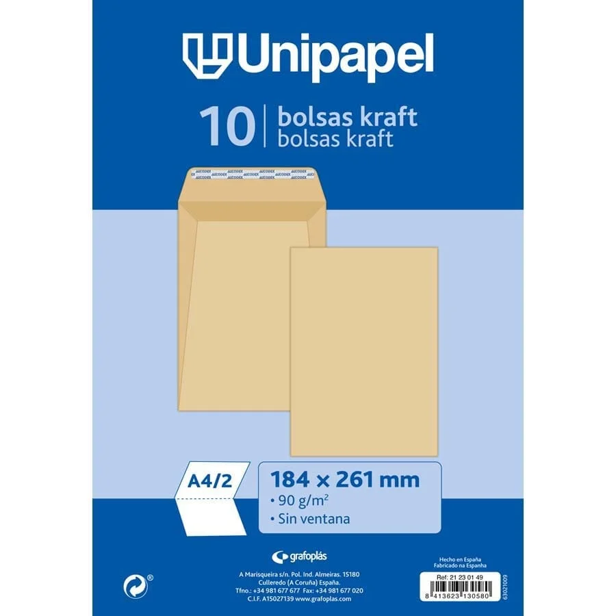 <p><b>Bossa 18x26 quart kraft 10 unitats</b><br><br>Paquet de 10 bosses de paper kraft resistent de 90 grams en format quart DIN A5+. Ideals per a...