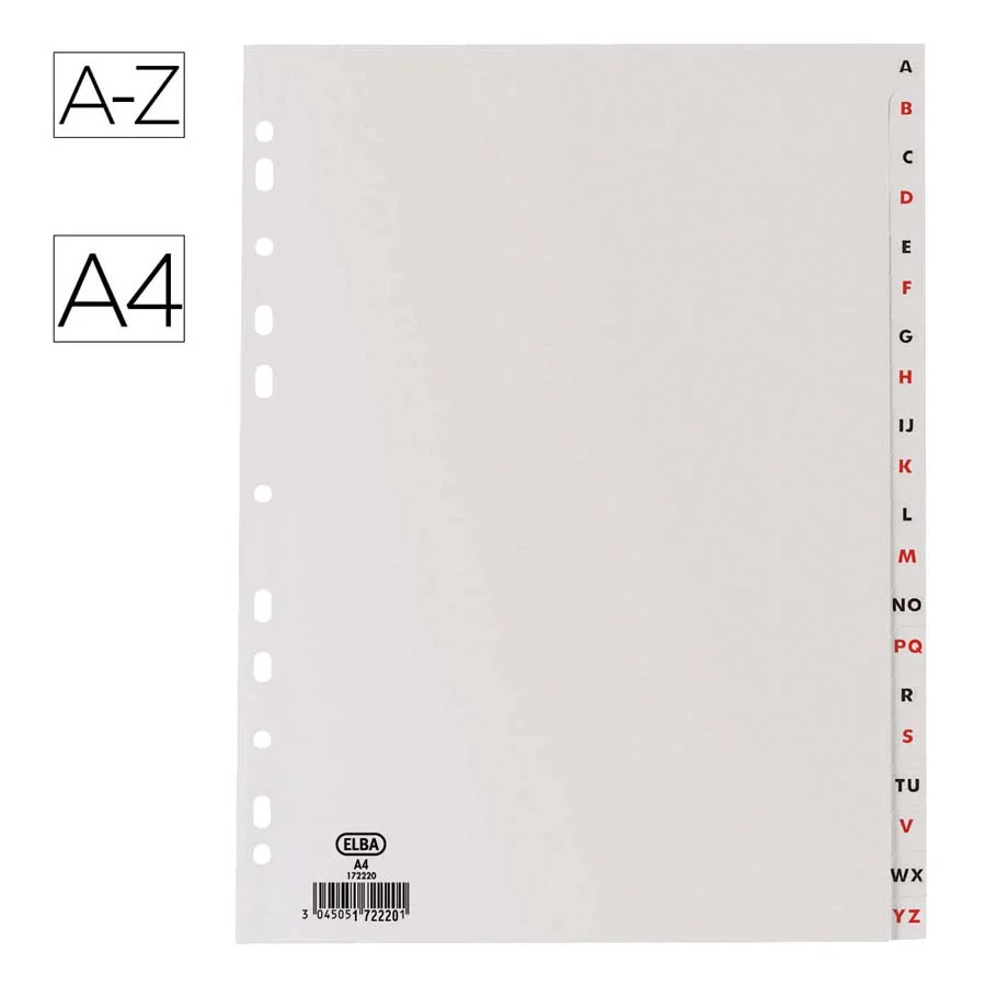 Separador Alfabètic imprimible Elba A4 gris