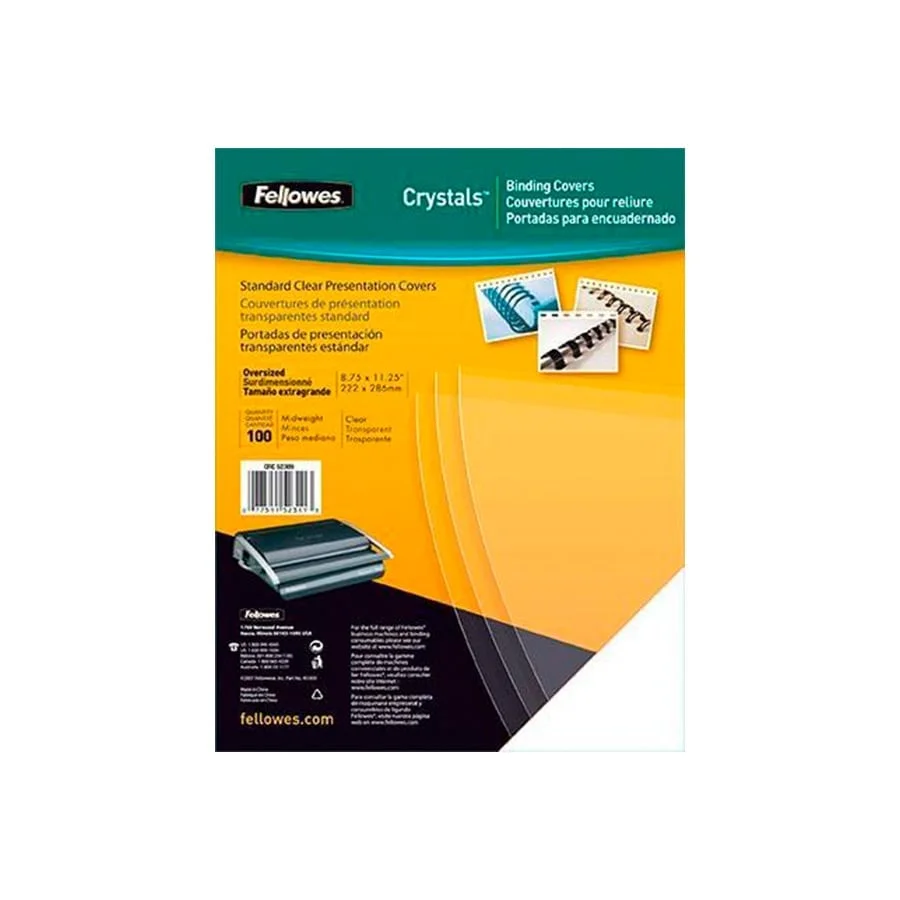 Tapes d'enquadernar A4 Fellowes PVC 180 micres transparent cristall 100u
